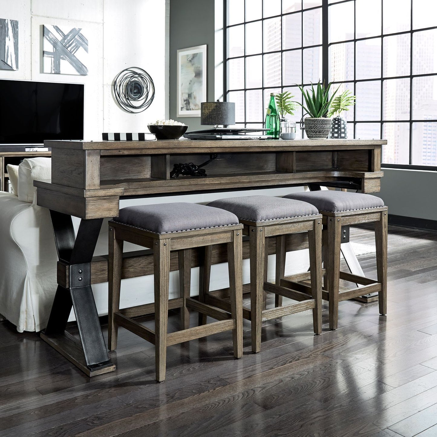 Sonoma Road - Upholstered Console Stool - Weathered Beaten Bark