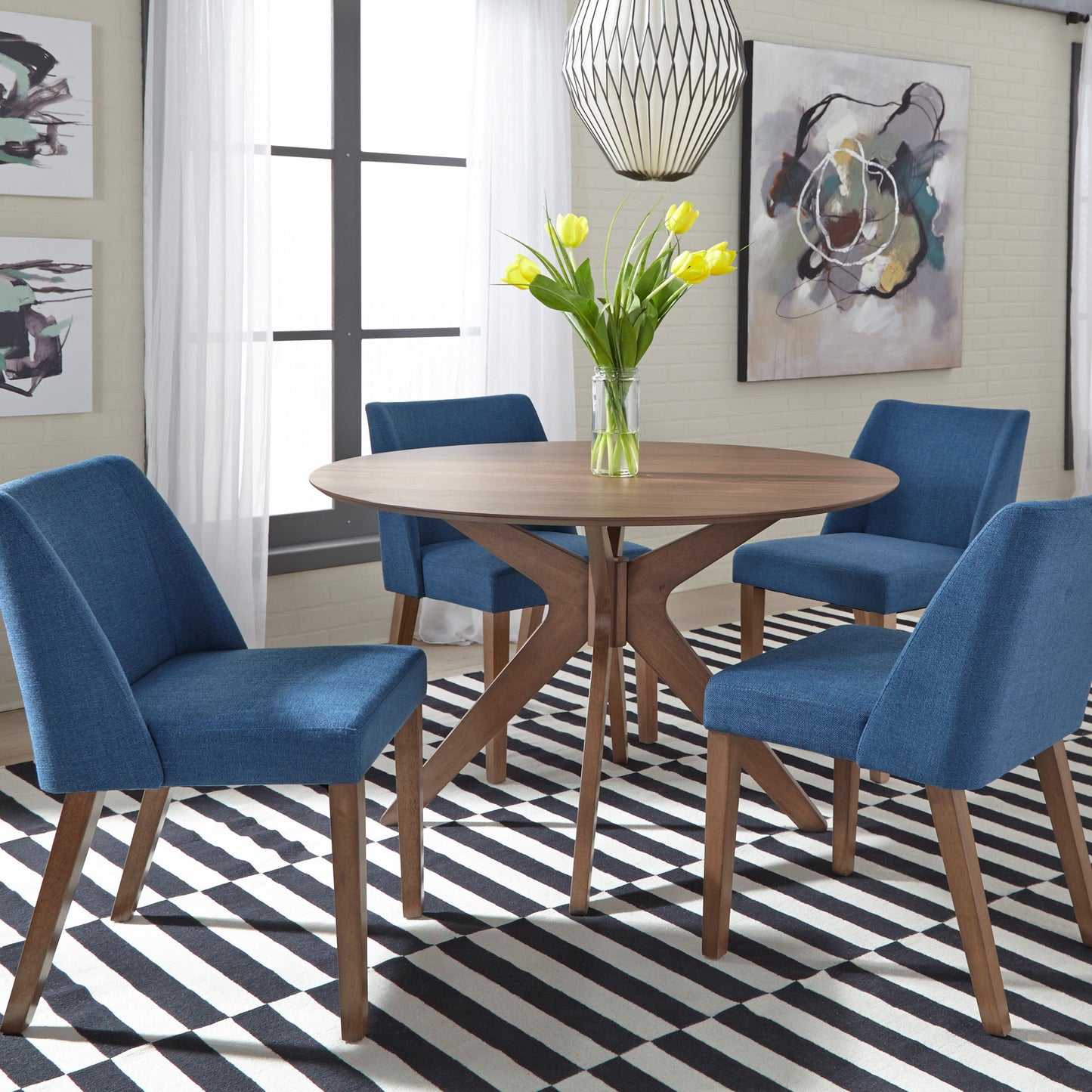 Space Savers - 5 Piece Pedestal Table Set - Walnut