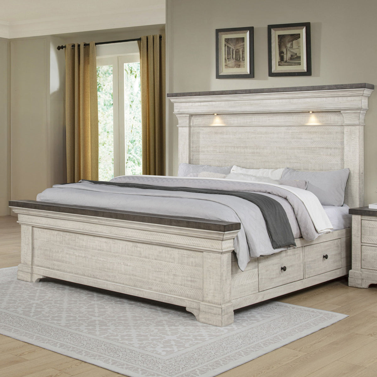 Augusta - 5/0 Queen Lighted Headboard - Rustic White