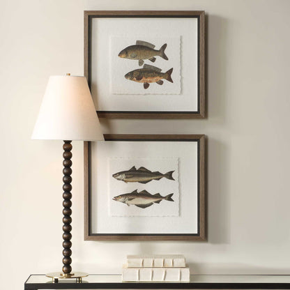 The Catch - Framed Fish Prints (Set of 2) - Black / Brown / Gray / Green / Orange / Woodtone
