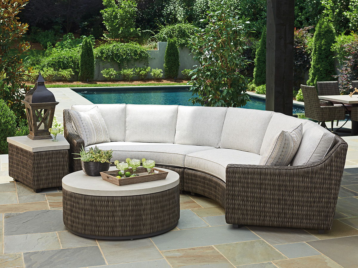 Cypress Point Ocean Terrace - Curved Sectional Armless LAF Sofa - White / Dark Brown