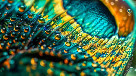 Peacock Droplets (Framed) - Blue