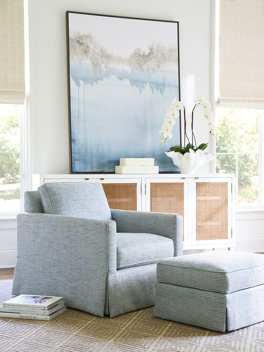 Barclay Butera Upholstery - Beach Club Ottoman - Light Blue / White