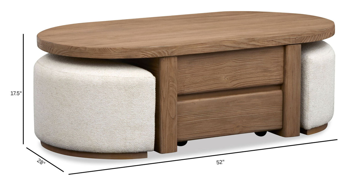 Hayden - Lift Top Storage Cocktail Table With Casters And Two Upholstered Stools - Golden Oat