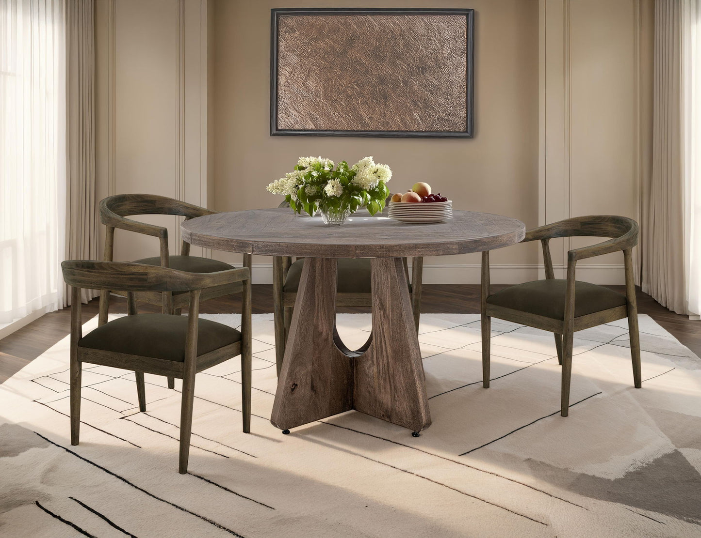 Natural Teca - Cross Table Base - Quartersawn Oak / Marooned Brown