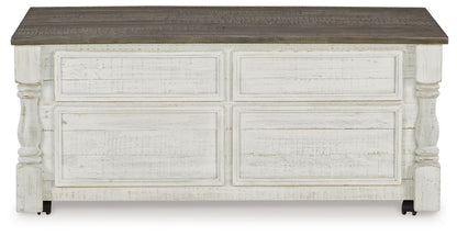 Havalance - Lift Top Cocktail Table with Storage Drawers - White / Gray