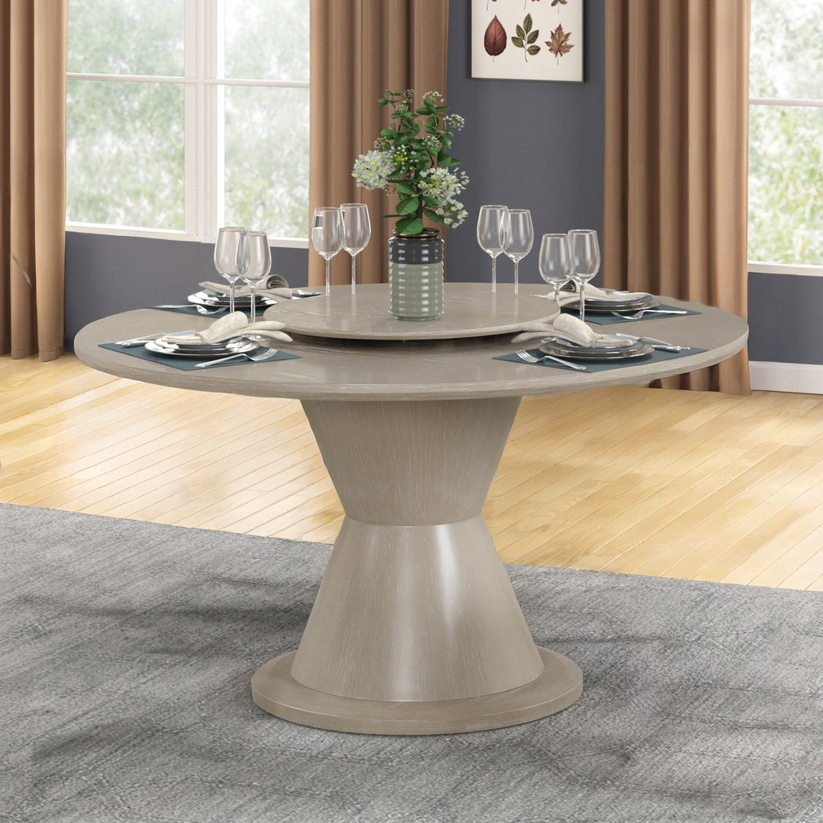Gwendolyn - Round Dining Table Base - Cerused Taupe