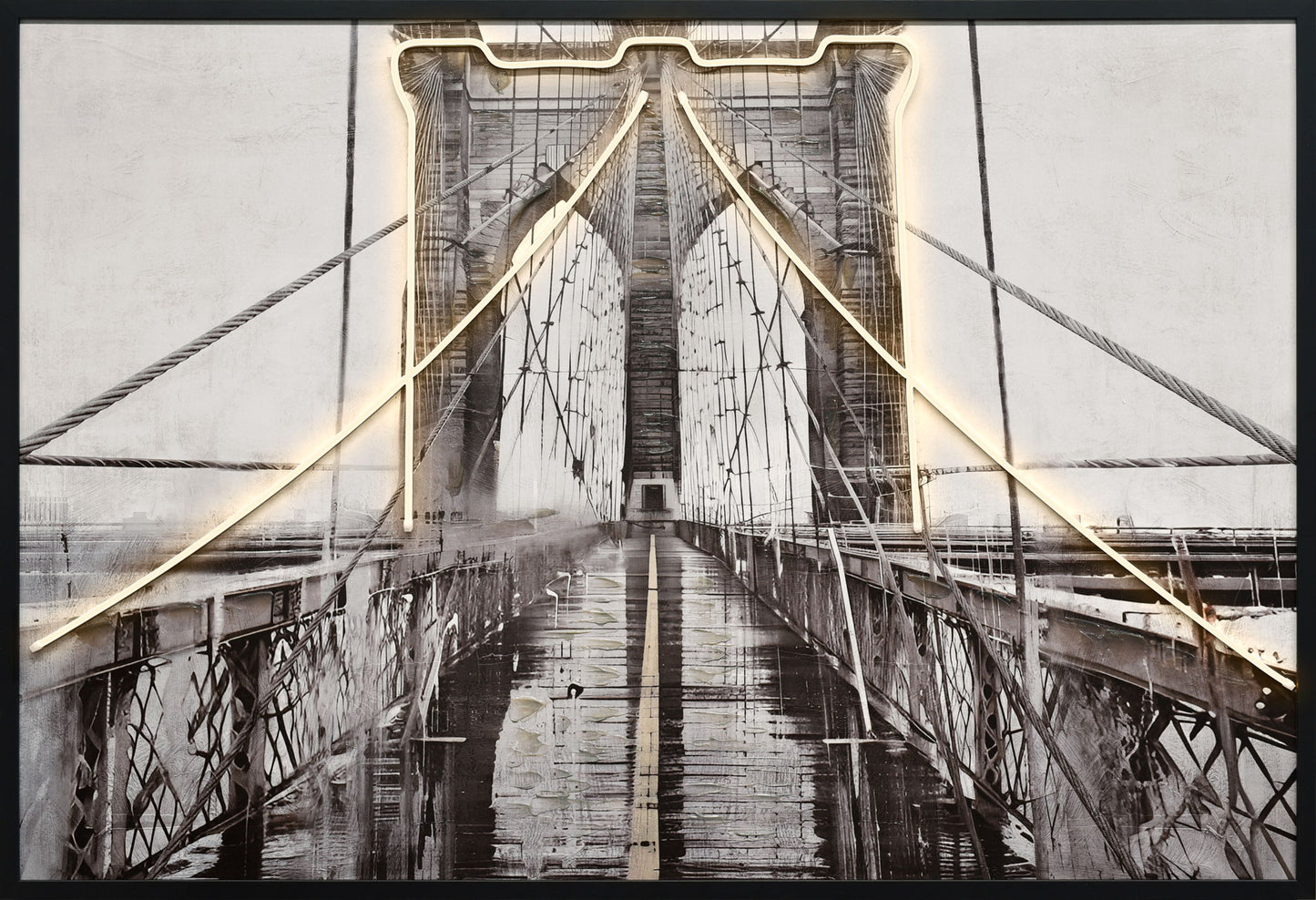 "Luminous Crossing" Hand-Embellished LED In Frame - Black / White / Dark Gray