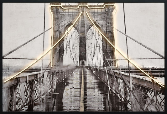 "Luminous Crossing" Hand-Embellished LED In Frame - Black / White / Dark Gray