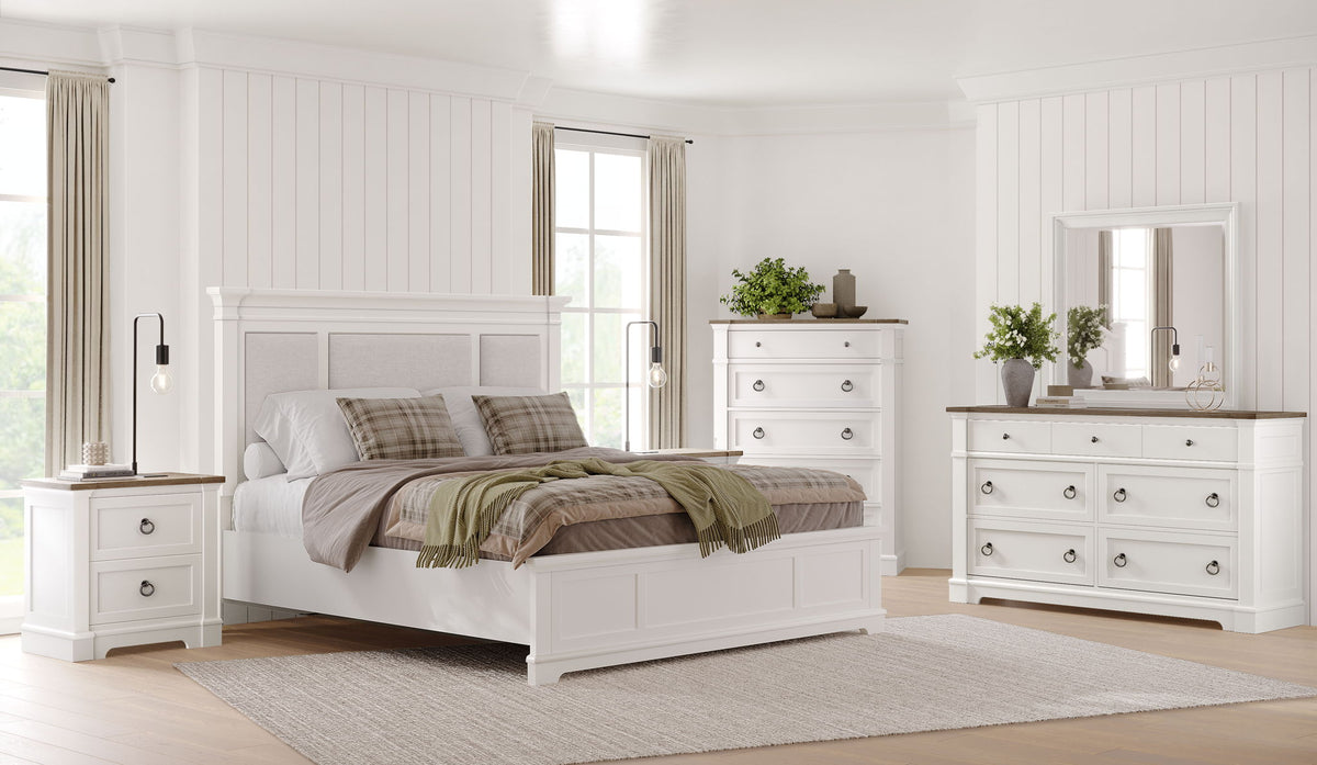 Kingston - Drawer Nightstand - Whisper White And Cerused Nutmeg