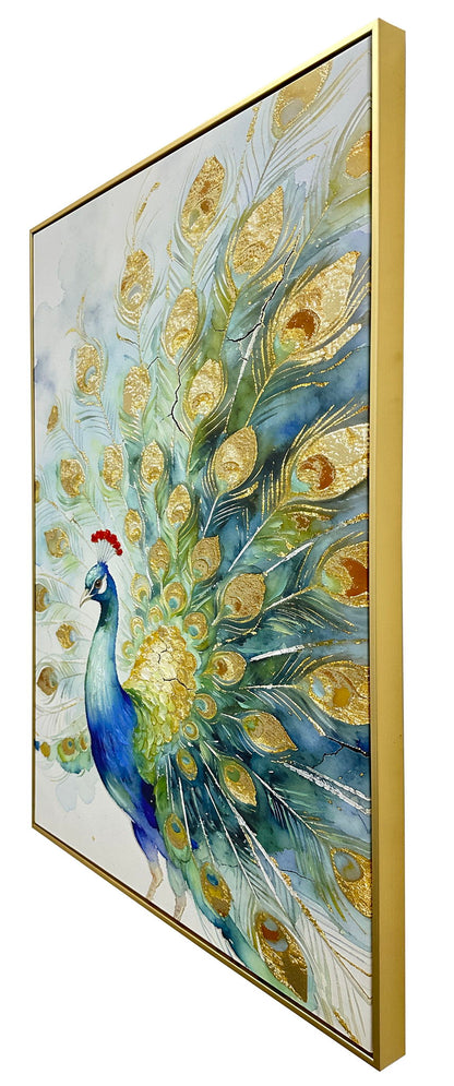 Peacock Promenade - 30 X 39 - Hand-Embellished Canvas In Frame - Blue