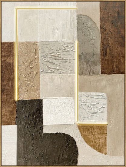 Earthen Circuit I - 35 X 47 - Hand-Embellished Neon Canvas In Frame - Beige