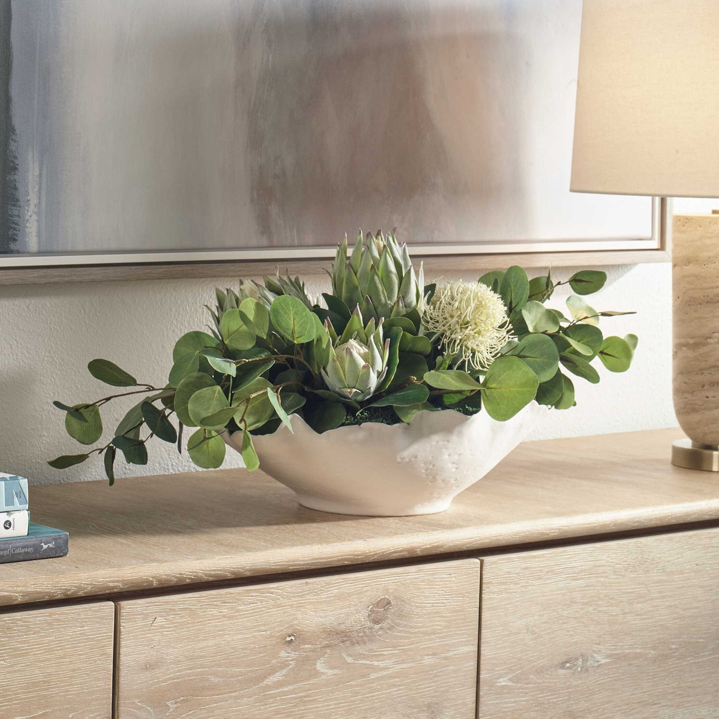 Protea Blooms - Bowl Centerpiece - Green / White