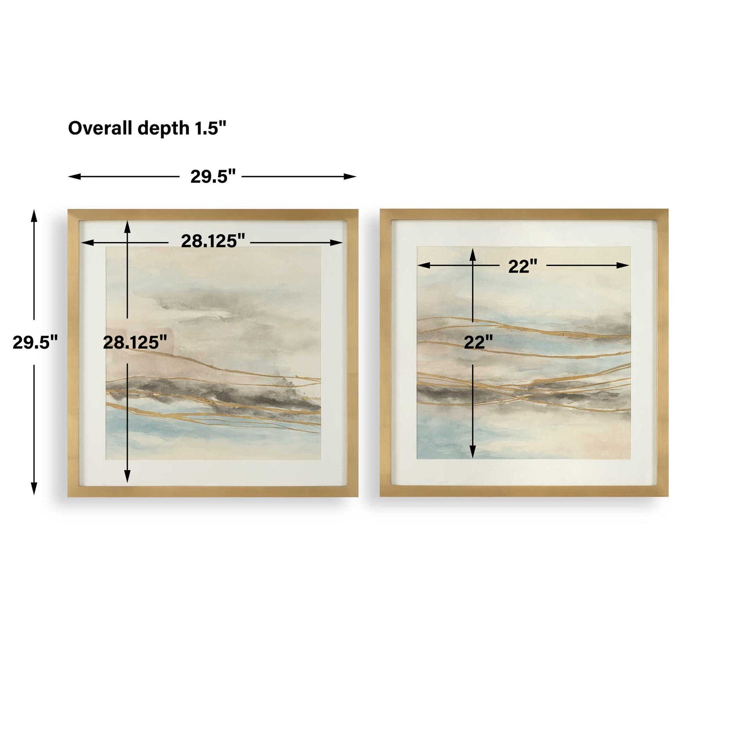 So Golden - Abstract Landscape Prints (Set of 2) - Black / Blue / Brass / Gold / Gray / Pink / White