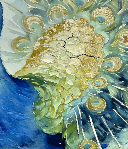Peacock Promenade - 30 X 39 - Hand-Embellished Canvas In Frame - Blue