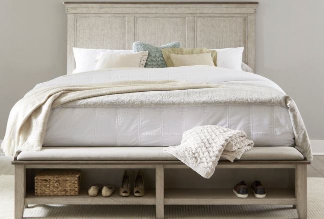 Ivy Hollow - Queen Upholstered Bench Footboard - Weathered Linen / Dusty Taupe