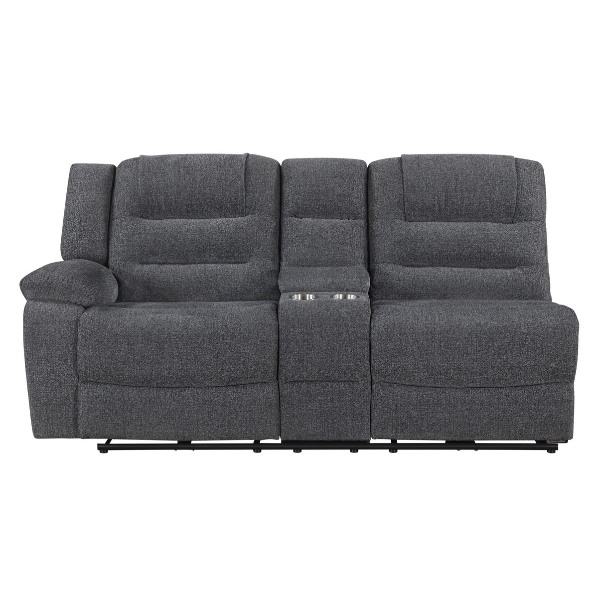 Redondo - LAF Console Loveseat With 2 Recliners Power - Dark Gray