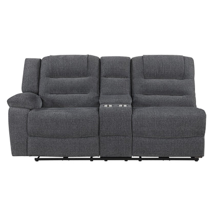 Redondo - LAF Console Loveseat With 2 Recliners Power - Dark Gray