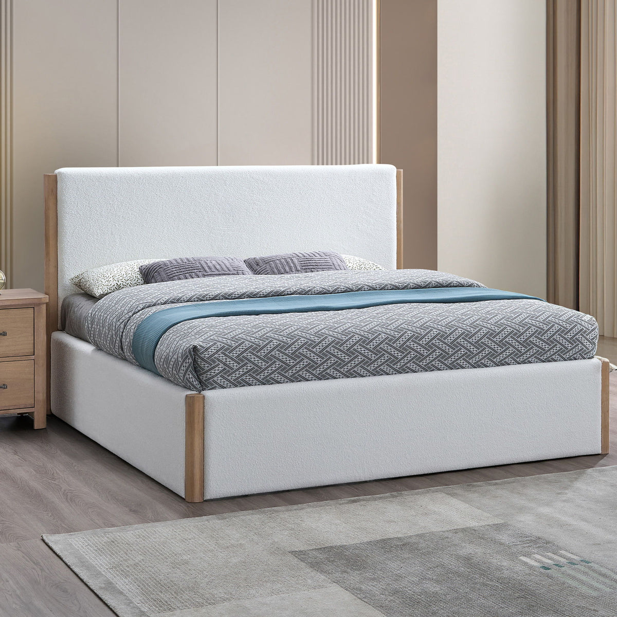Anika - 5/0 Queen Upholstered Footboard & Slats - White / Natural