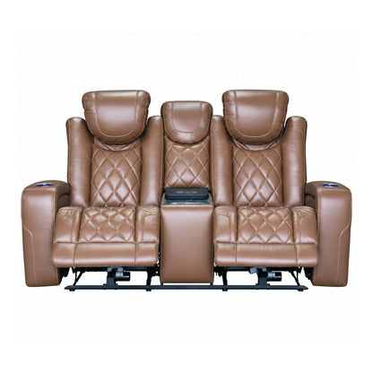 Dorian - Reclining Leather Loveseat With Power Headrest, Footrest And Cooler - Brown