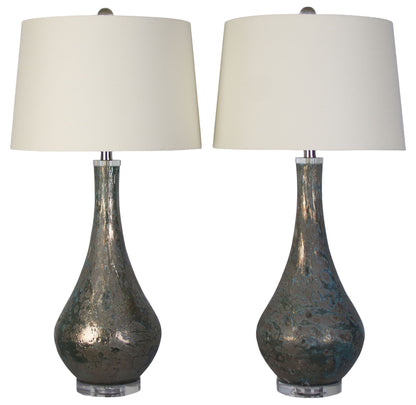 Lagoon Luster - 32 X 16 - Art Glass Table Lamp (Set of 2) - Mottled Teal