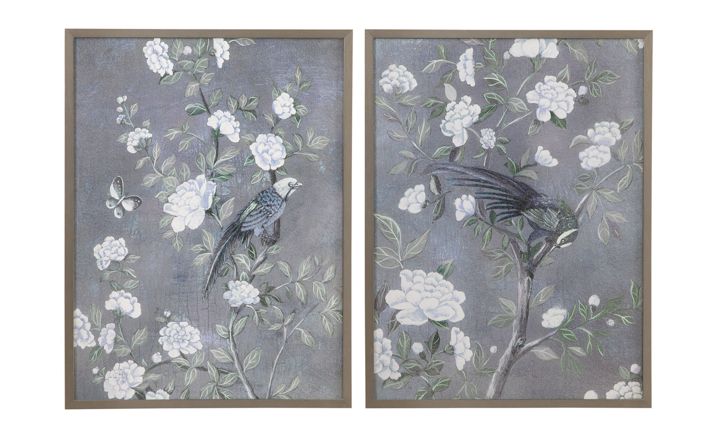 Birds & Blooms II Framed Print - Dark Gray