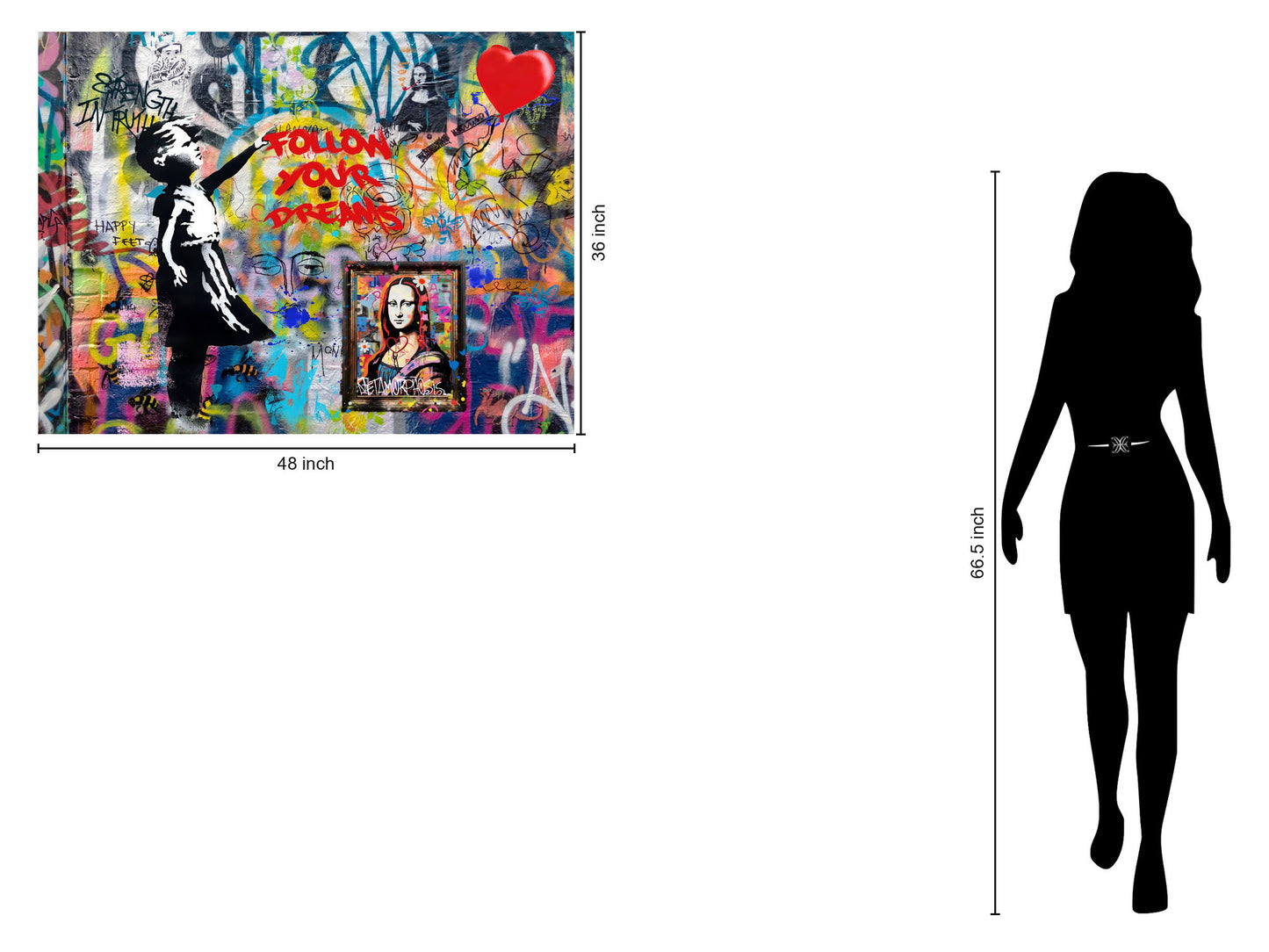 Heart Balloon Graffiti - 36" x 48" Framed Wall Art - Red