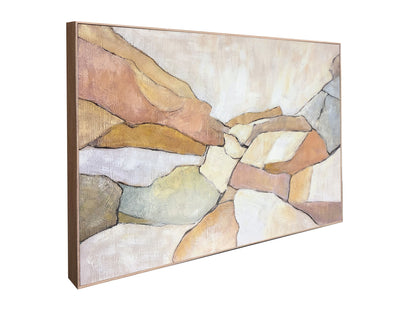 Sunwashed Strata - 48 X 36 - Hand-Embellished Canvas In Frame - Cream