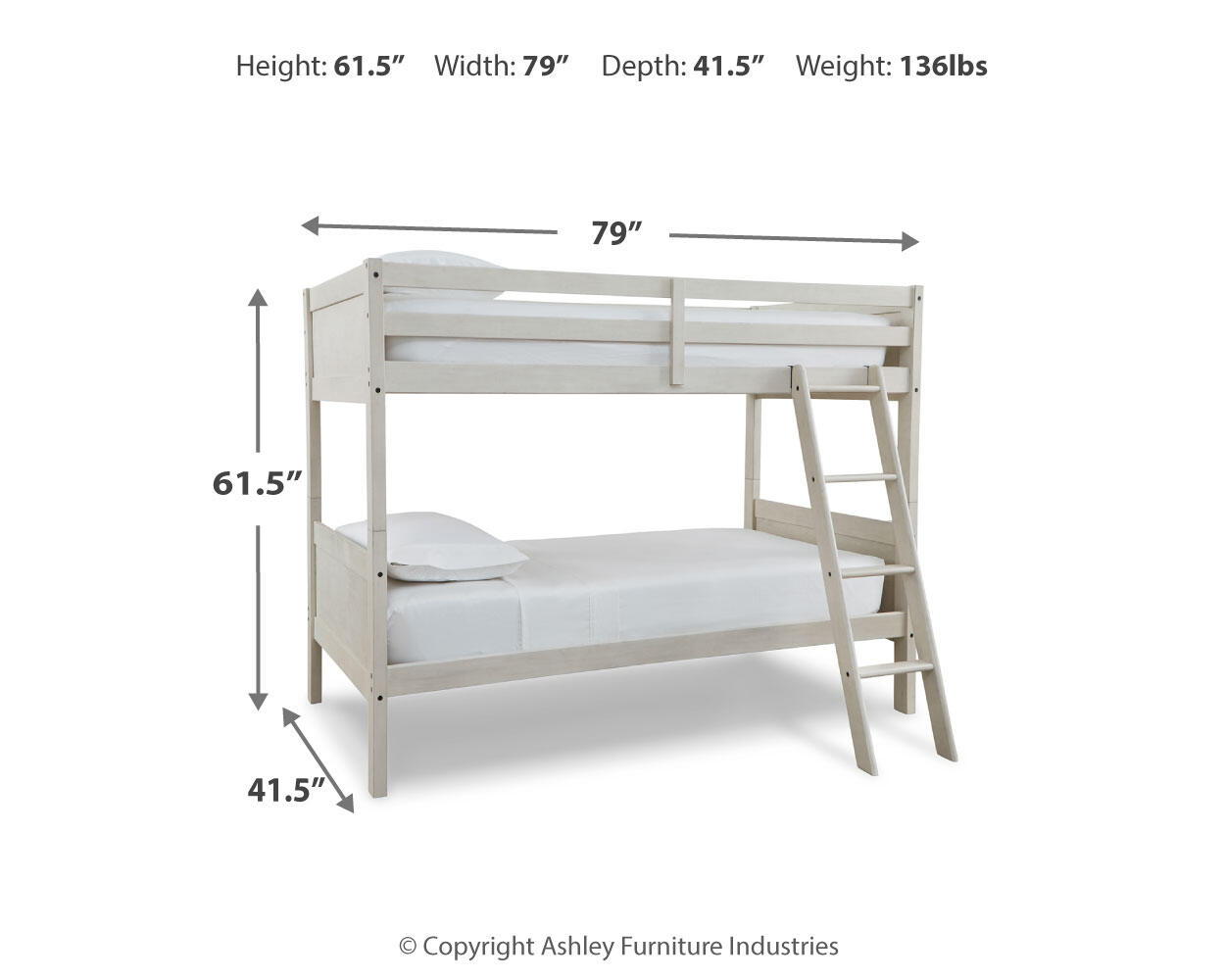 Robbinsdale - Twin/Twin Bunk Bed w/Ladder - Antique White