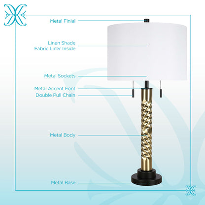 "Twist Elegance" Metal Table Lamp (Set of 2) - Matte Black / Soft Gold
