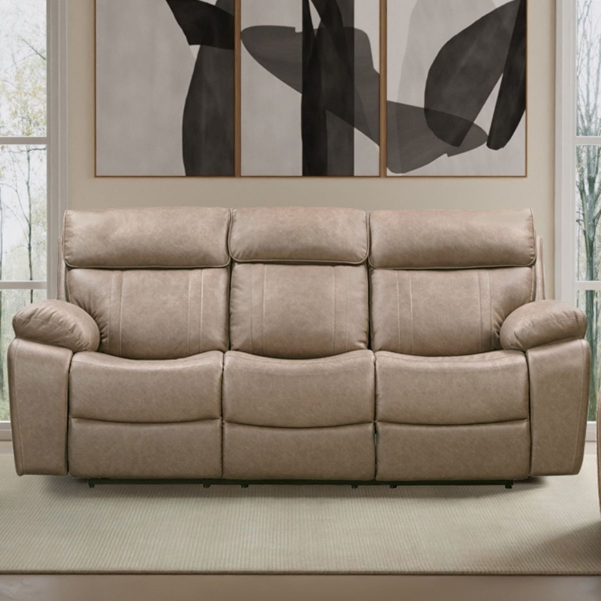 Theon - Manual Reclining Sofa With Drop Down Table - Stokes Toffee