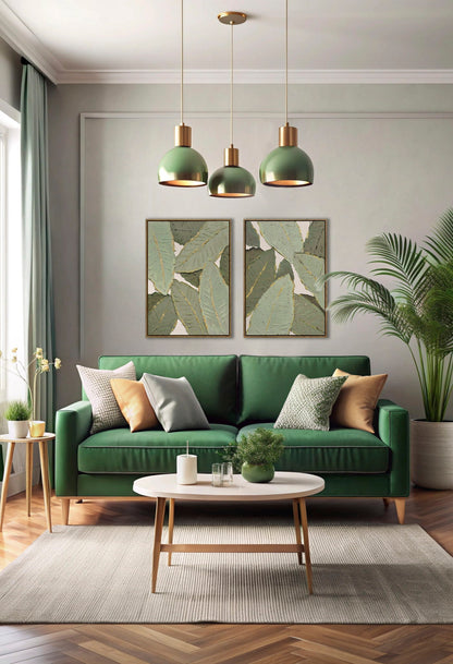 "Verdant Essence I" Hand-Embellished Canvas In Frame - Green / Gold / Wood