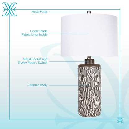 "Geometric Harmony" Ceramic Table Lamp (Set of 2) - Brown / White