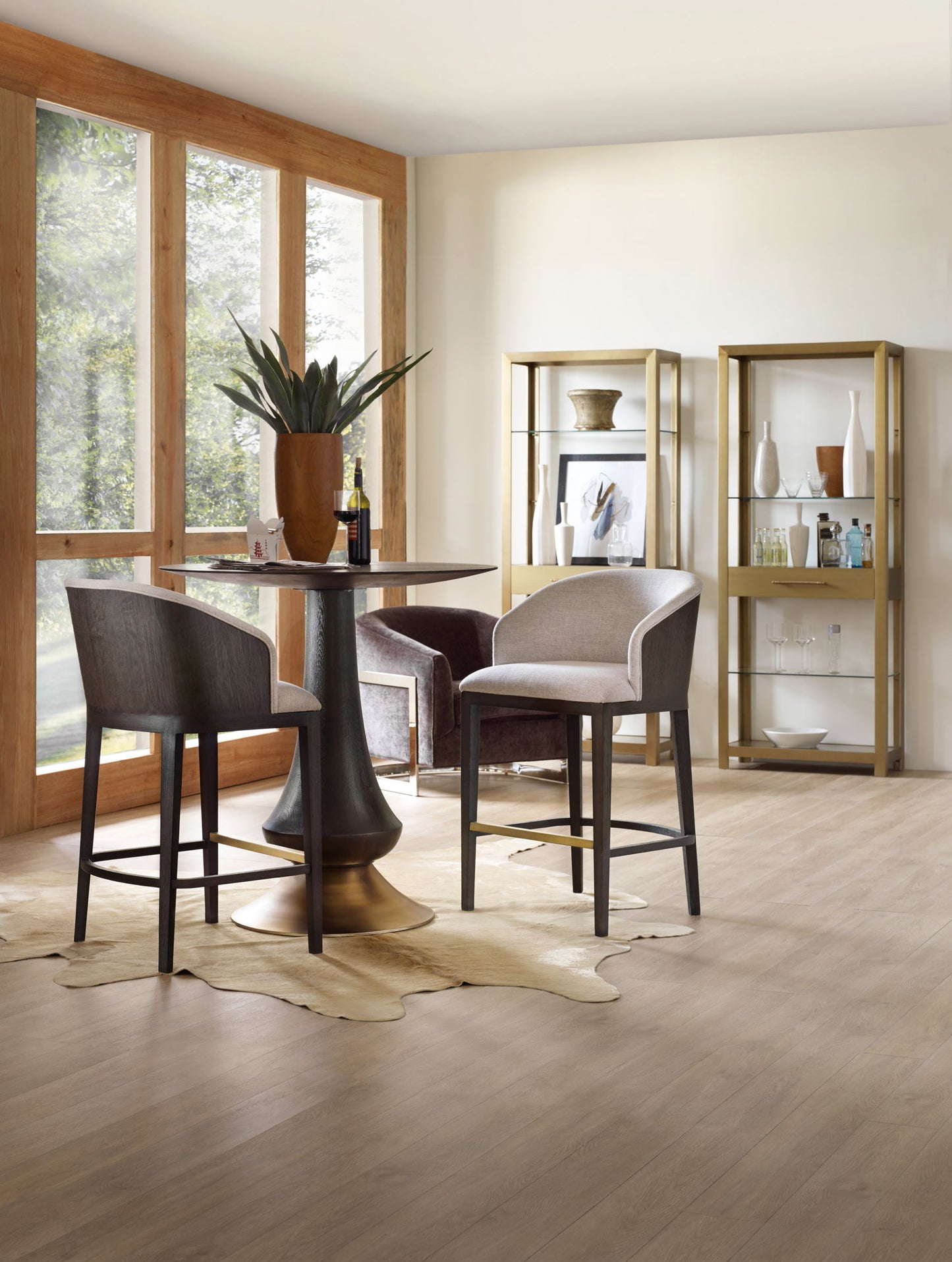 Curata - Upholstered Bar Stool - Dark Brown / Beige