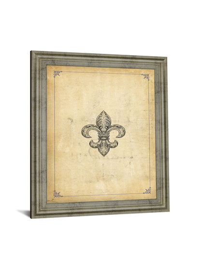 Classic Fleur Crest - 28" x 34" Framed Wall Art - Beige