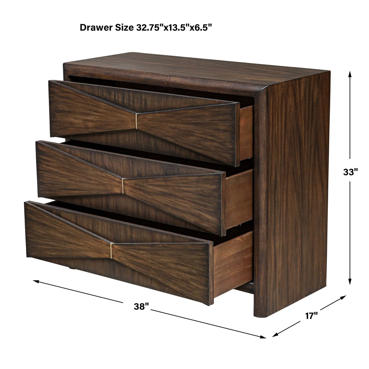 Bowtie - 3 Drawer Mid-Century Chest - Dark Brown
