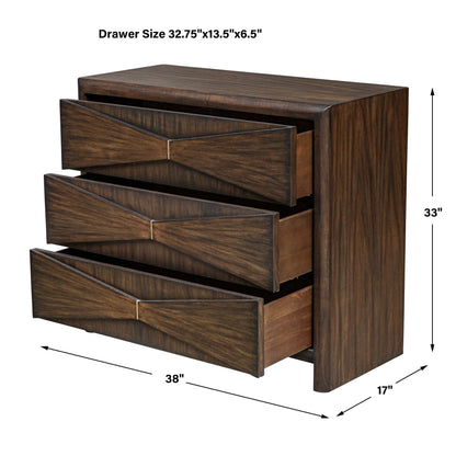 Bowtie - 3 Drawer Mid-Century Chest - Dark Brown