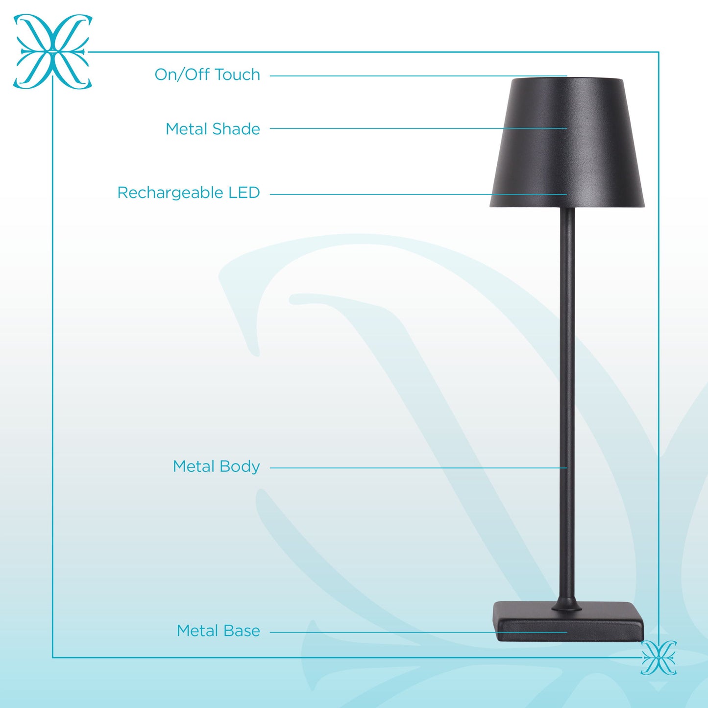 "Eclipse Aura I" Rechargeable LED Metal Accent Lamp (Set of 2) - Black