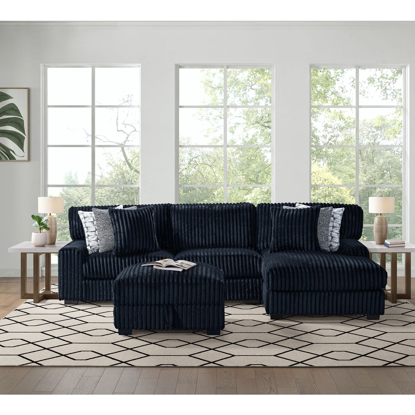 Nightfall - RHF Chaise With 2 Self Pillows 20" - Grand Cord Black