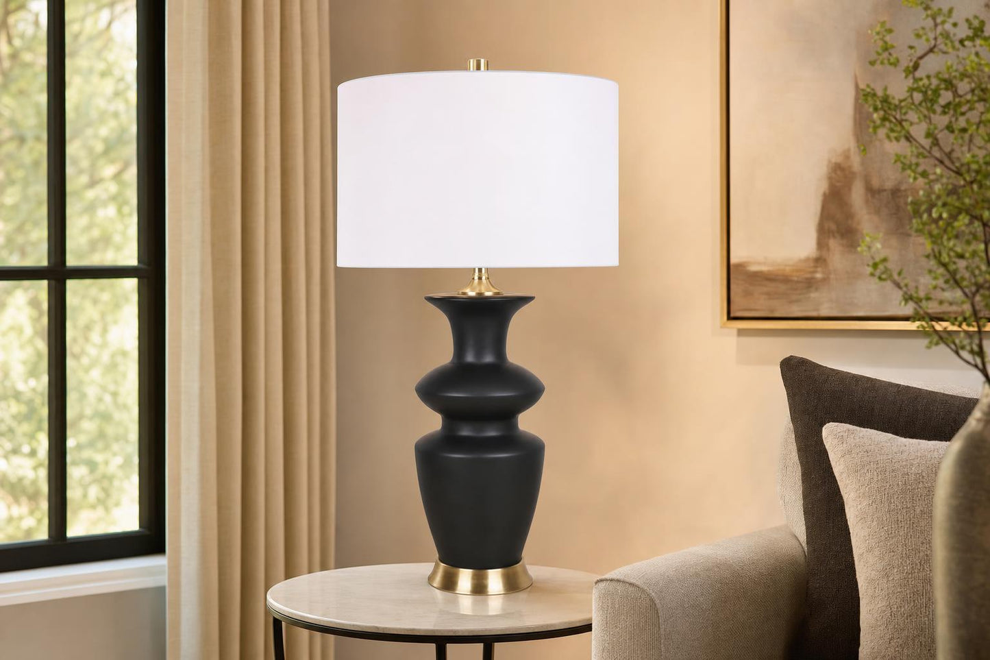 "Elegance Radiance" Ceramic Table Lamp (Set of 2) - Black / Soft Gold