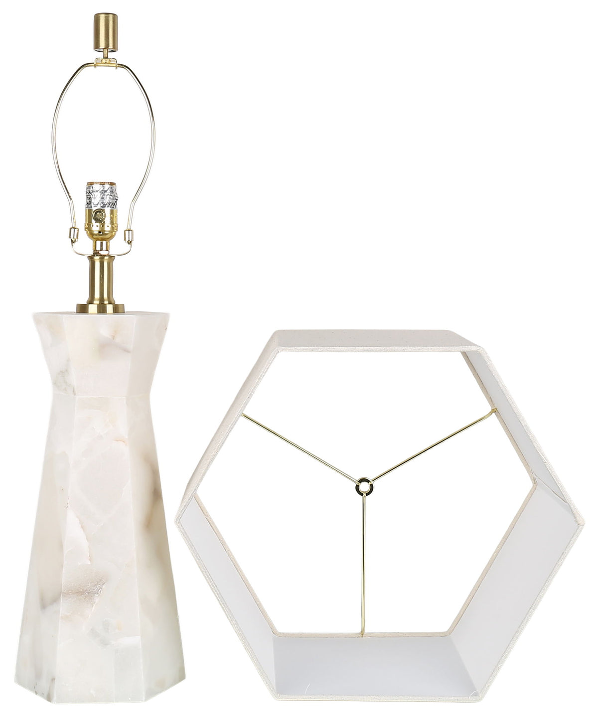 Evening Facet - 28 X 16 - Alabaster Table Lamp With Night Light (Set of 2) - Natural Stone