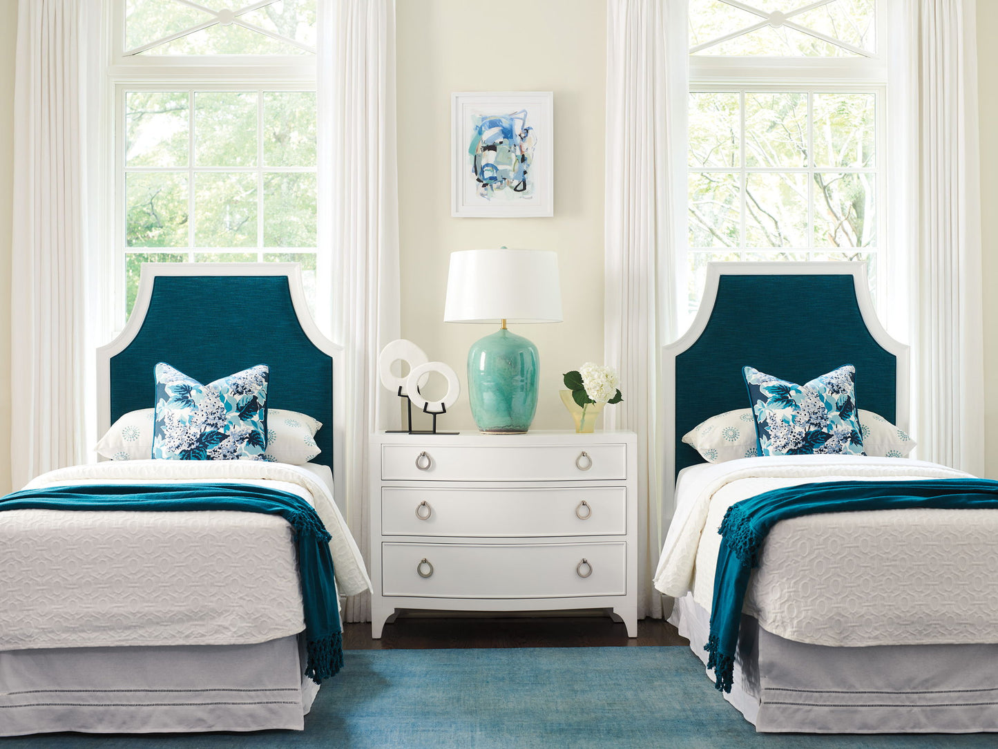 Avondale - Inverness Custom Upholstered Headboard 3/3 Twin - White / Blue