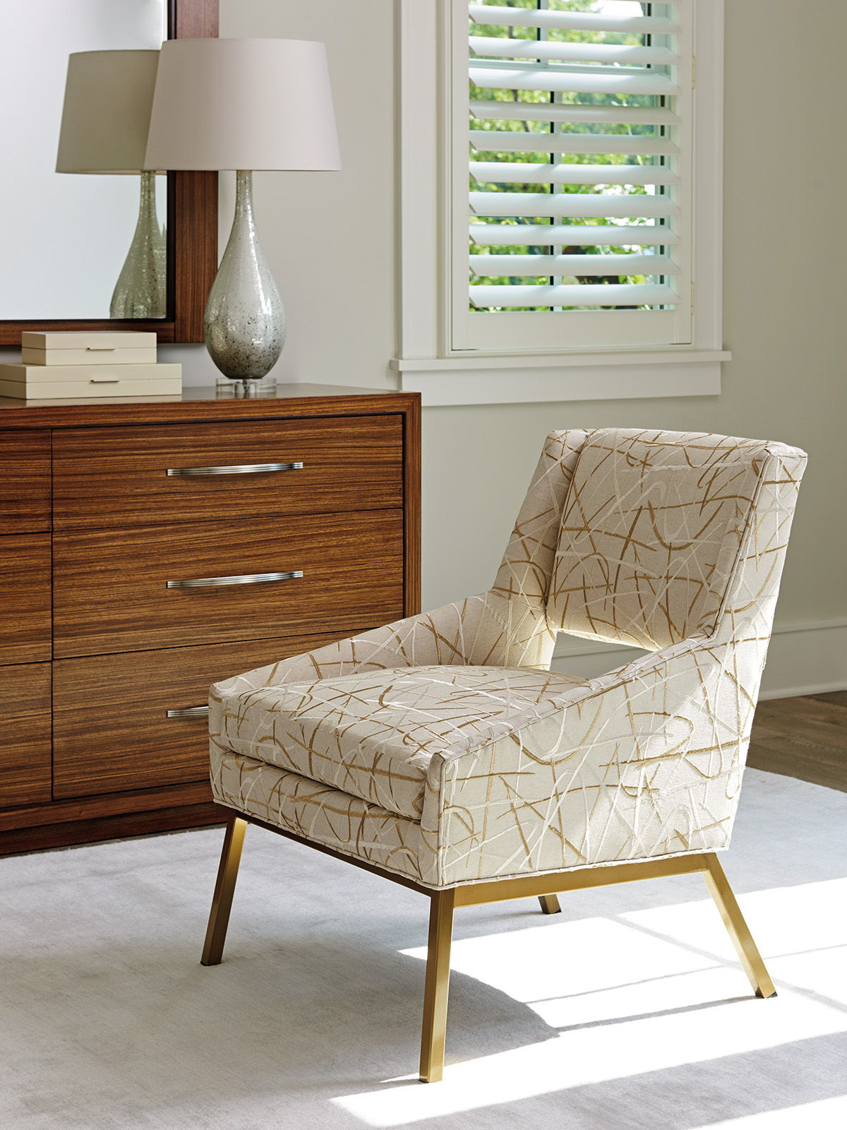 Kitano - Amani Upholstered Chair With Bright Brass Base - White