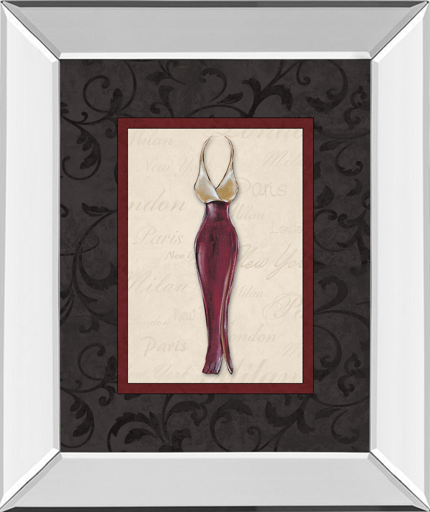Fashion Dress Il By Susan Osbourne Mirror Framed Print Wall Art - Dark Gray