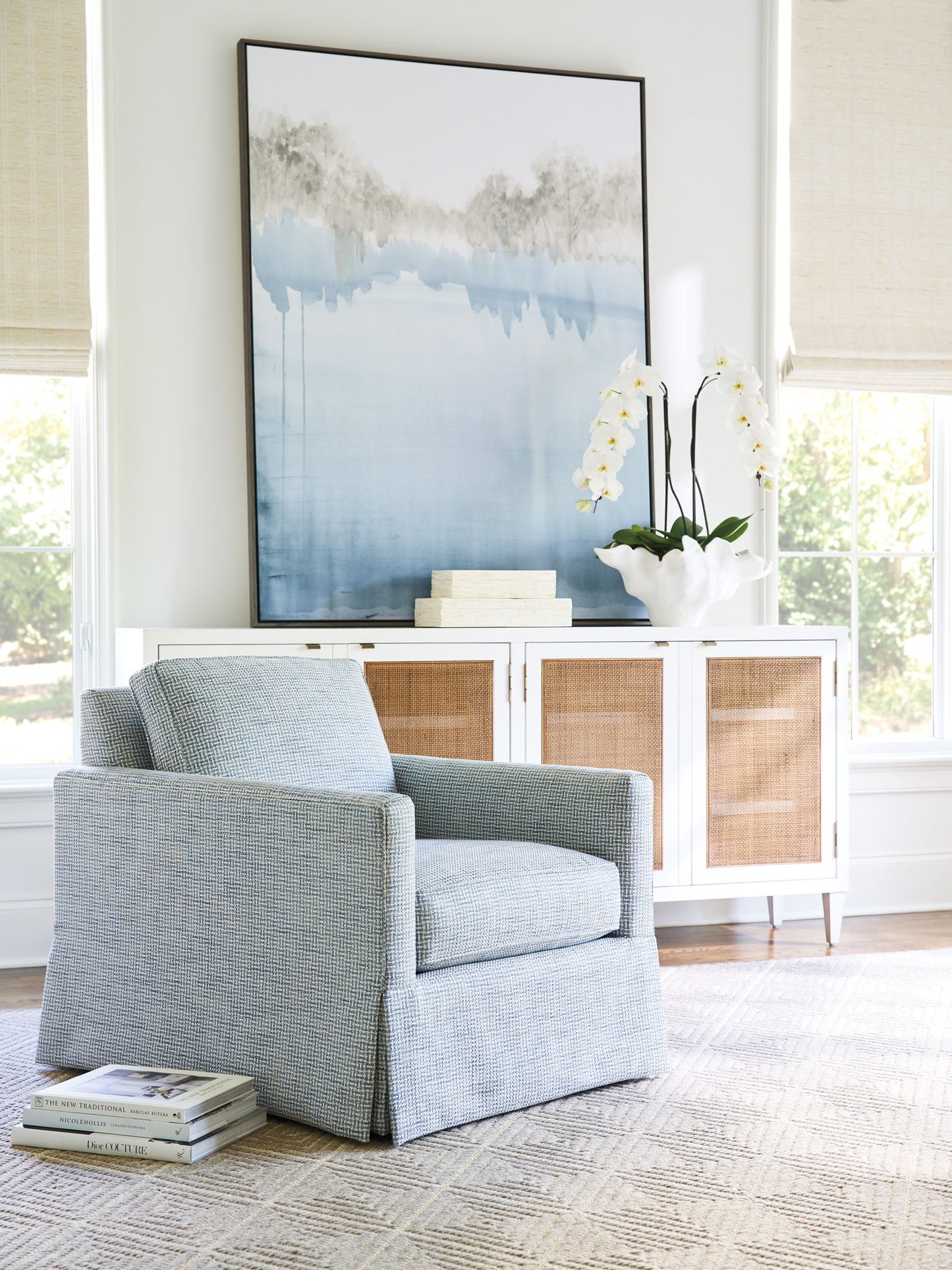 Barclay Butera Upholstery - Beach Club Chair - Light Blue / White