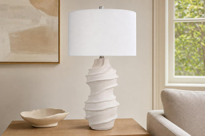 "Serenity Waves" Ceramic Table Lamp - Off White