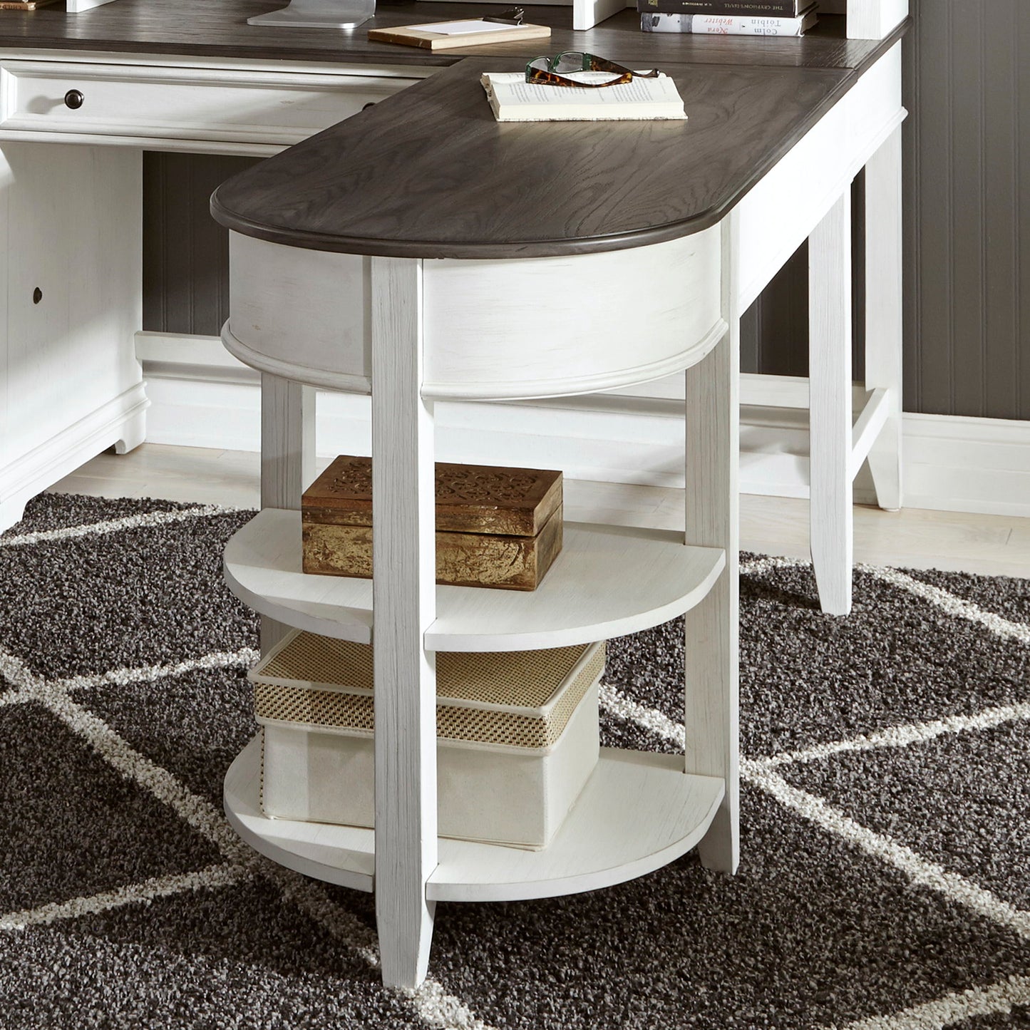 Allyson Park - L Writing Desk Top - Wirebrushed White / Charcoal
