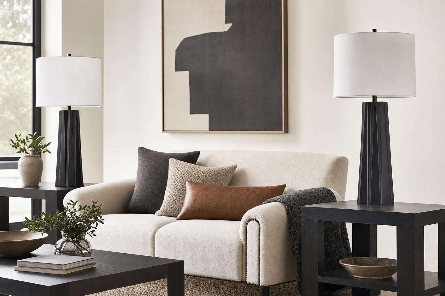 "Obsidian Glow" Metal Table Lamp (Set of 2) - Matte Black