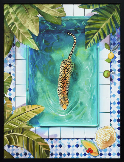 Poolside Prowl Hand-Embellished LED Canvas In Frame - Green / Blue