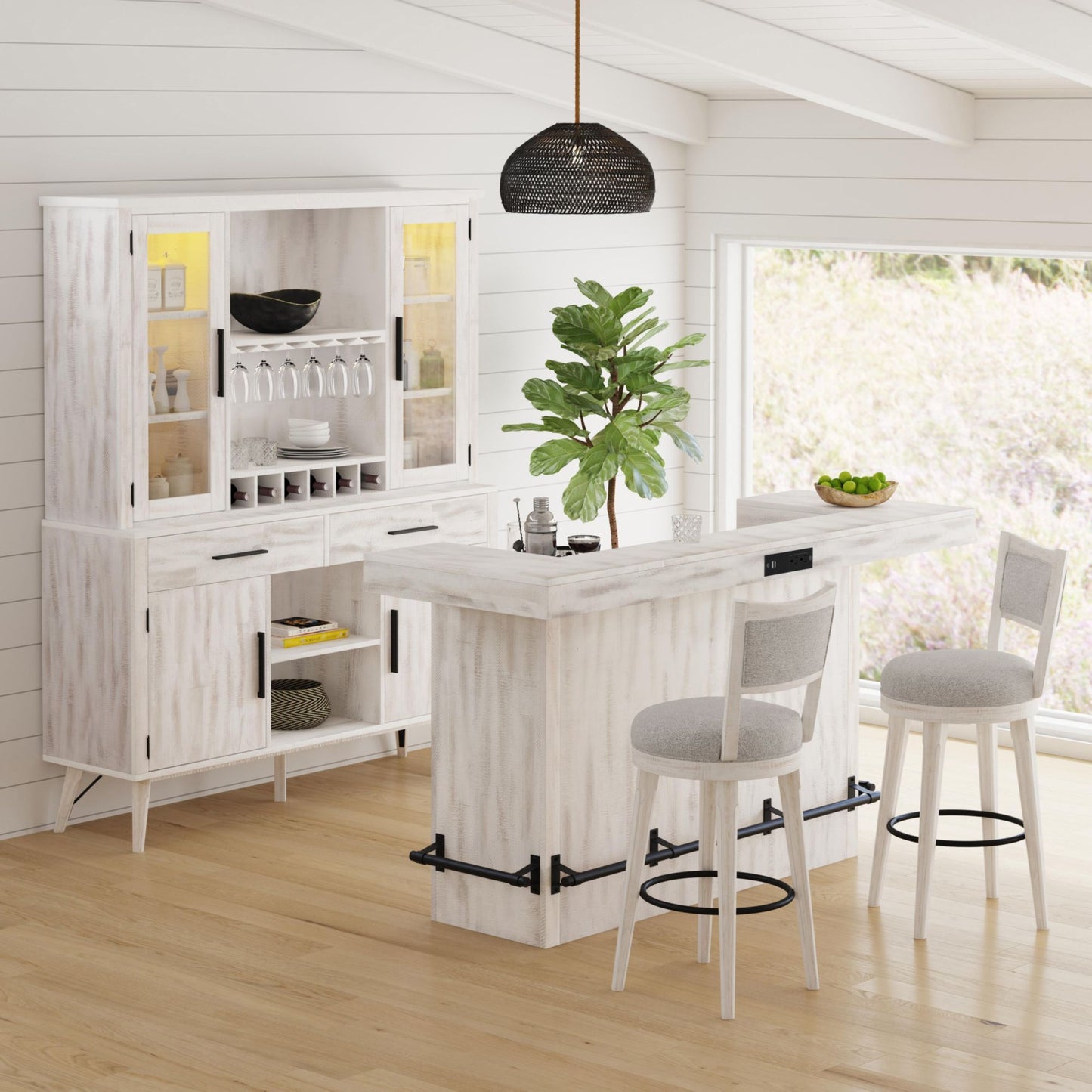 Rogen Rustic - Swivel Bar Stool (Set of 2) - Rustic White
